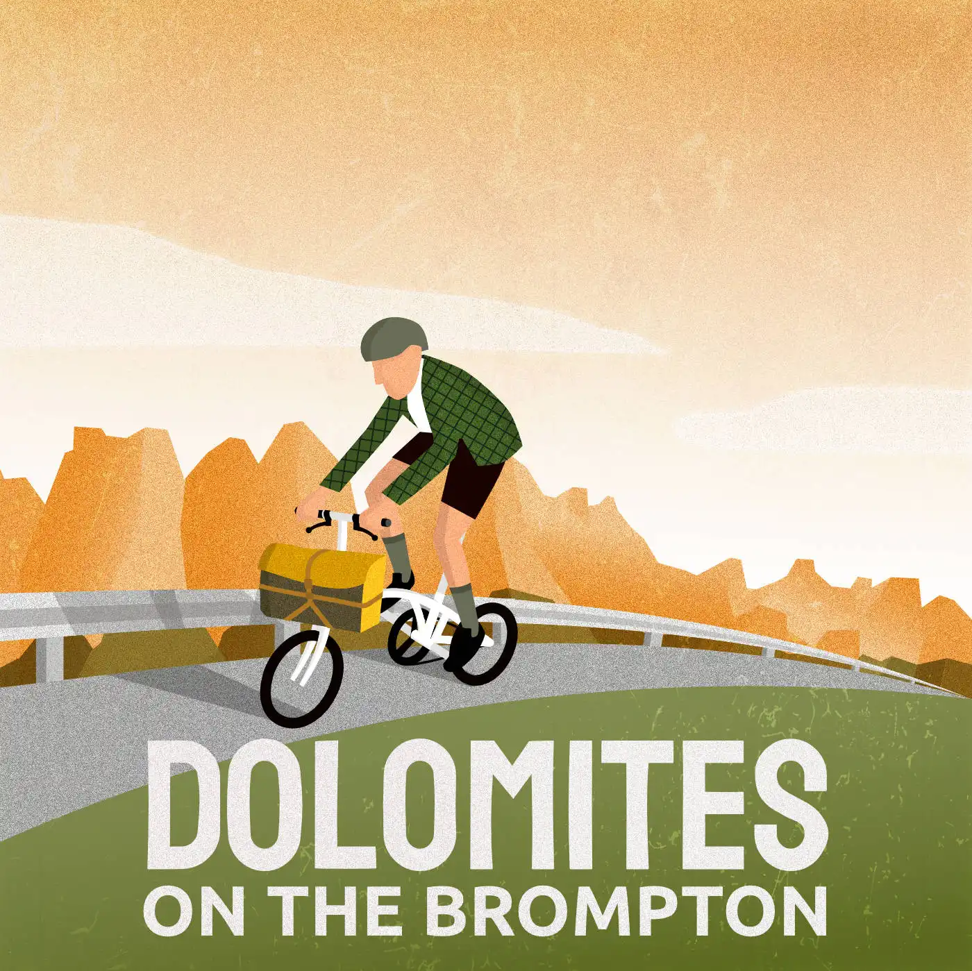 Con la Brompton sulle Dolomiti - Illustrazione - Disegno